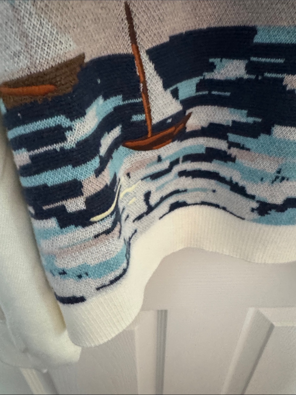 Anthropologie Cream Scenic Lighthouse Knit Sweater with Blue Accents - Picture 5 of 8